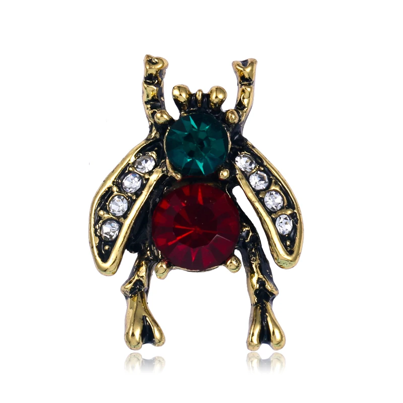 

baiduqiandu new arrival green and red crystal antique gold color bee pins for clothing / bags / hats / jeans /shoes etc