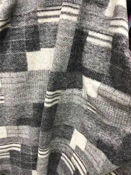 

Imported high hair thickening Black and white and gray color geometric grid knitting wool fabric Coat the cloak