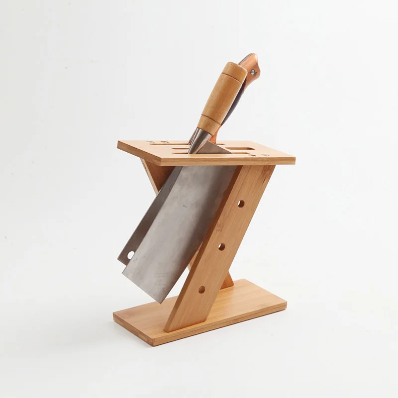

Kitchen Storage Bamboo Knife Block z-shaped Holder multi-function rack accessory organizer