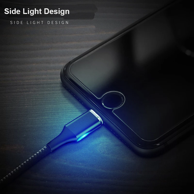 Магнитный usb кабель для iPhone Android Micro type C нейлоновая оплетка боковой индикатор