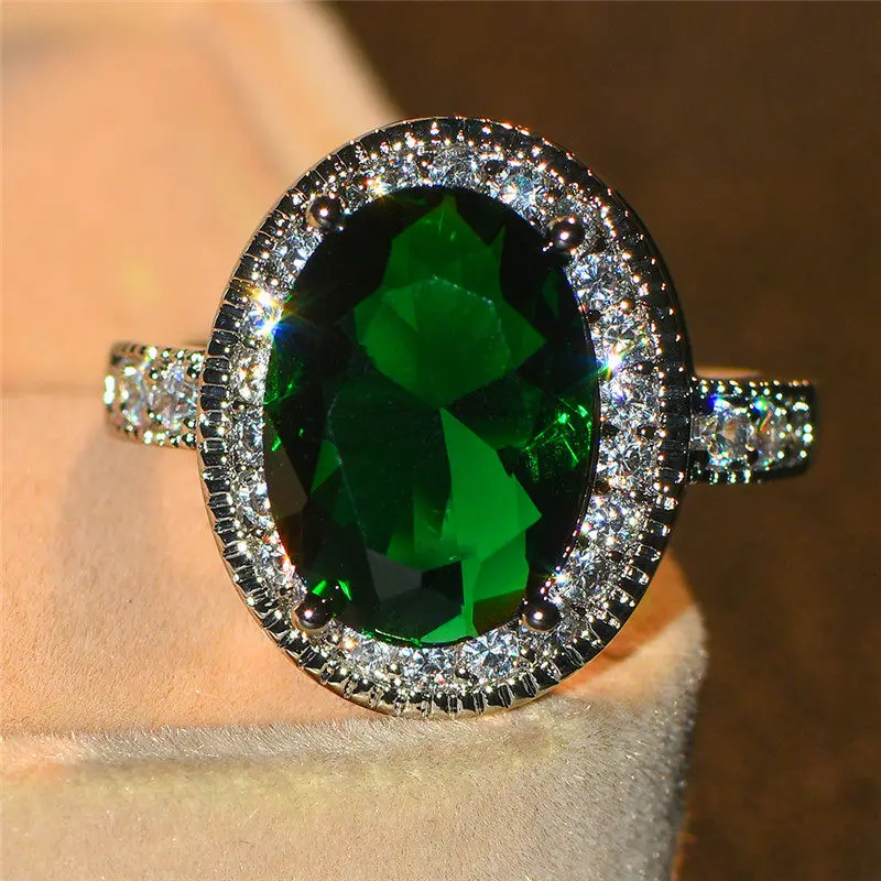 Роскошное мужское женское большое овальное кольцо великолепное зеленое Красное Белое кольцо с камнем обручальные кольца для мужчин и женщин - Цвет основного камня: Green