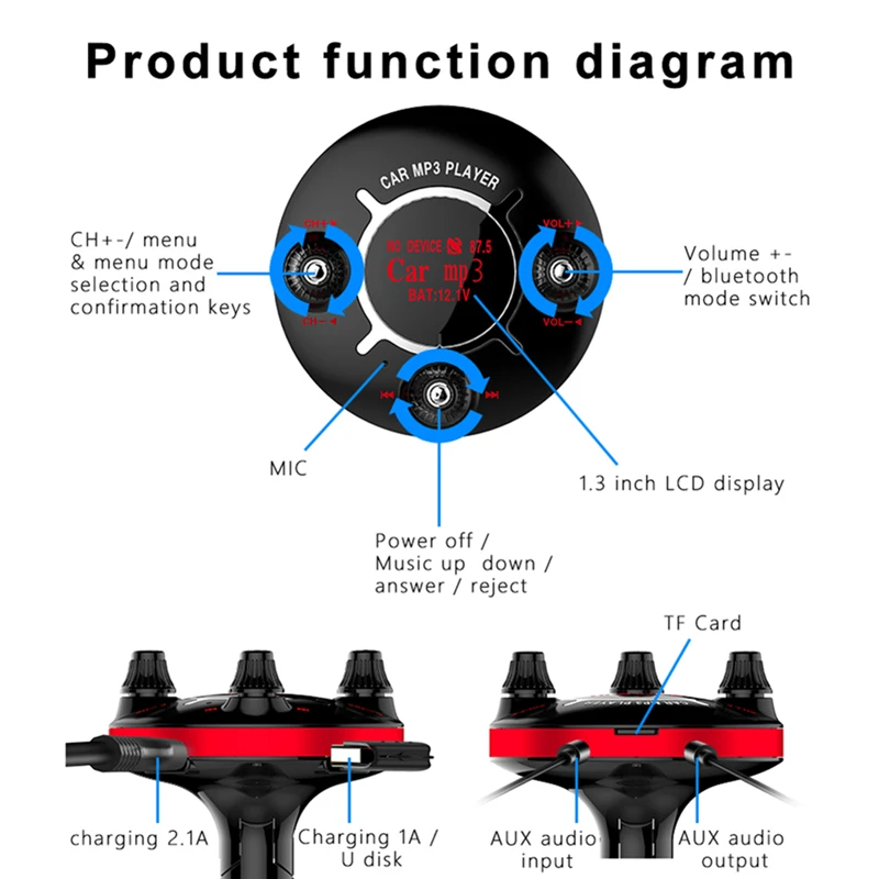 Автомобильный радиоприемник BT13 bluetooth fm передатчик mp3 usb адаптер для зарядки