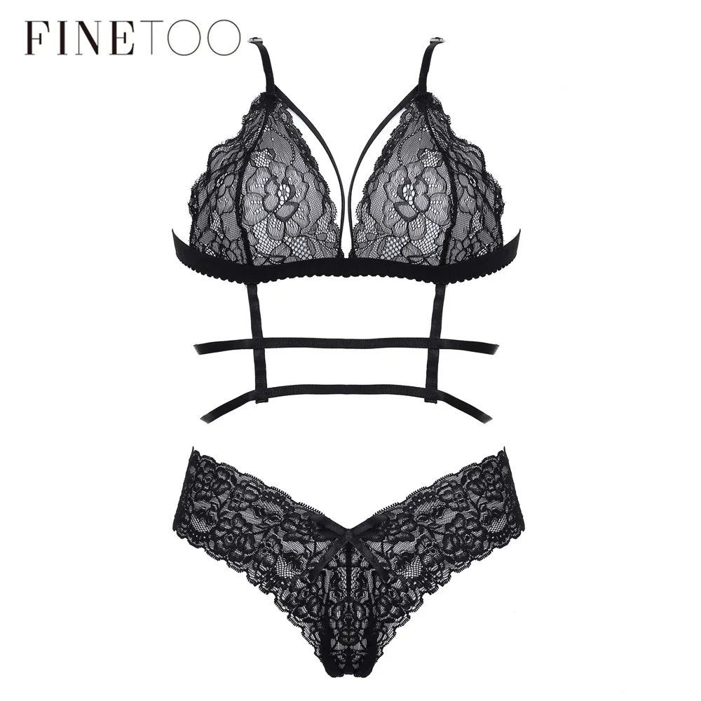 

Black Transparent Exotic Apparel Wireless Bras Sets Lingerie Floral Lace Sexy Bra G-string Wire Bra suits Bustier Underwear Sets