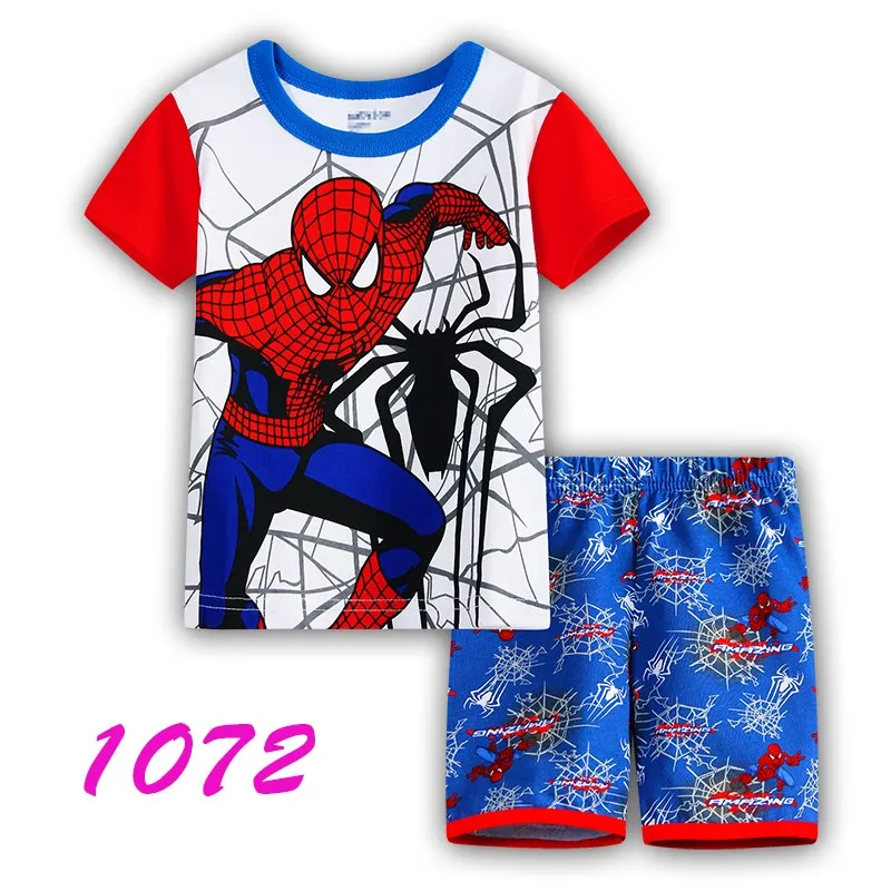 Детские пижамы с героями мультфильмов для мальчиков и девочек; летние детские пижамы с короткими рукавами с супергероями; Детская домашняя одежда; одежда для сна