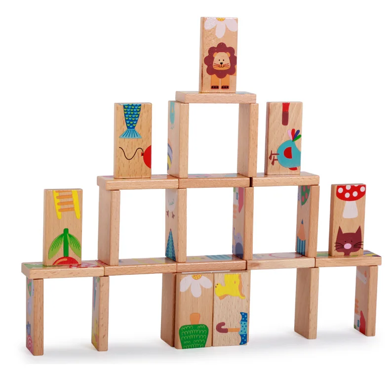 Игрушки для детей домино с животными 28 шт. строительные блоки деревянные игрушки из бука дерево младенец домино развивающие игрушки подарок на день рождения ребенка