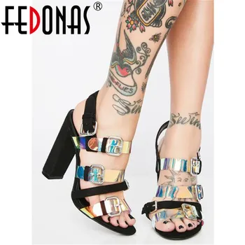 

FEDONAS Women Fashion Sexy Sandals Square Super High Heels Summer Prom Party Night Club Shoes Rome New Pumps Buckle Shoes Woman