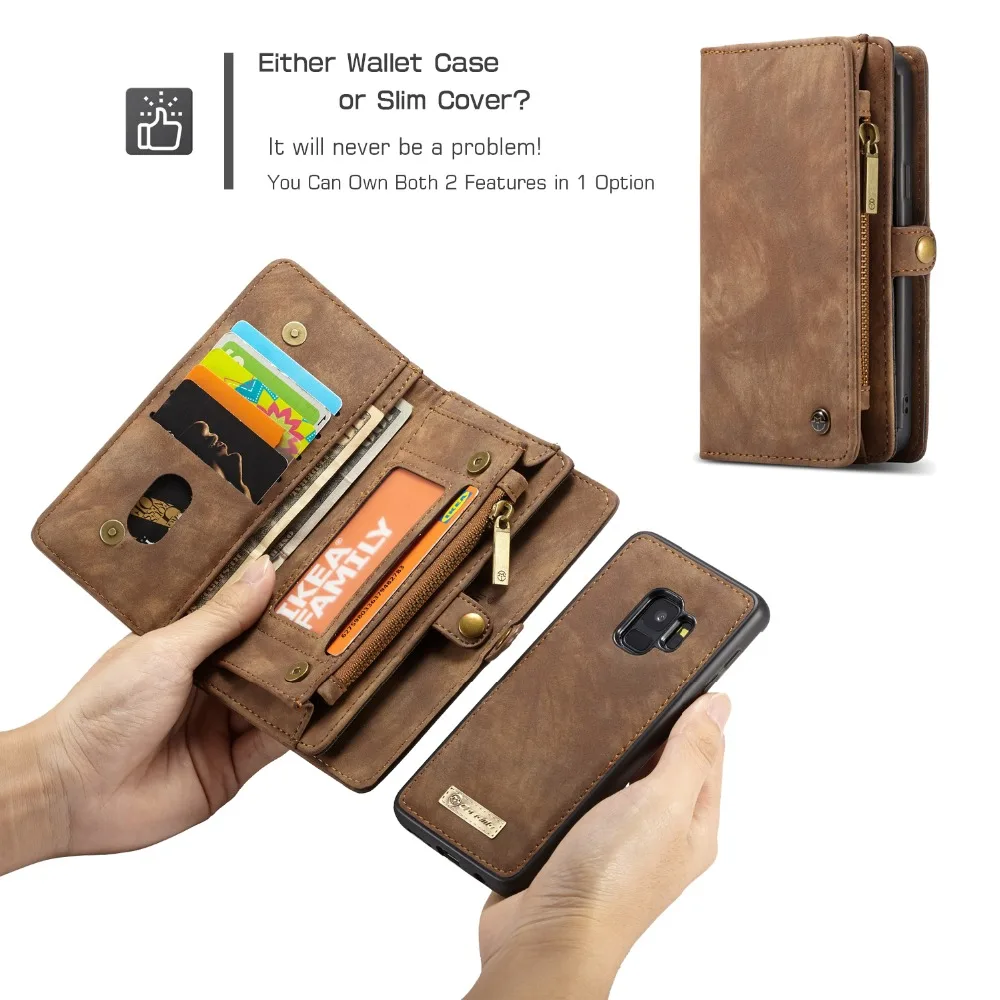 

S9 Plus CaseMe For Samsung s10 S9 S8 Plus Wallet Multi Slot Split Leather Phone Case Note 9 Zipper Bag Removable Magnetic Cover