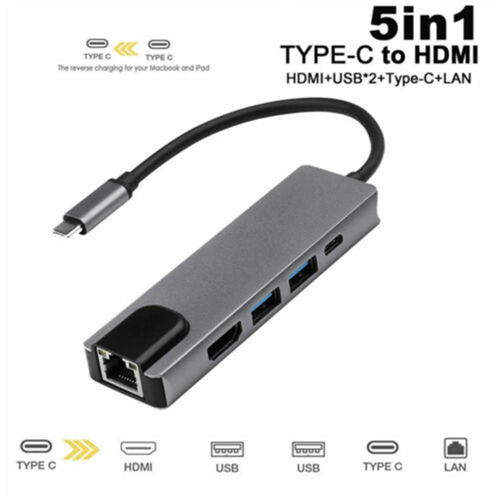 

5 in 1 USB Type C Hub Hdmi 4K USB C Hub to Gigabit Ethernet Rj45 Lan Adapter C9
