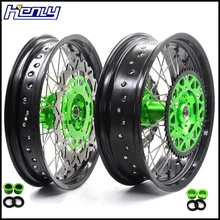 3,5*17 ''/4,25*17'' супермото колеса обода набор для Kawasaki KX125 KX250 2006-2007 Supermotard зеленый ступица звездочки диски мотоцикл