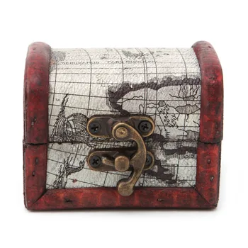 

1Pc Large Capacity Vintage Wooden Map Storage Box Metal Locking Jewelry Cufflinks Chest Case Jewelry Packaging Accessories