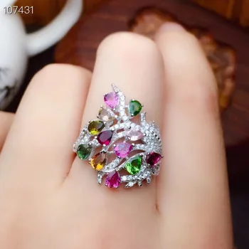 

Natural real tourmaline ring Free shipping 925 sterling silver Fine gem