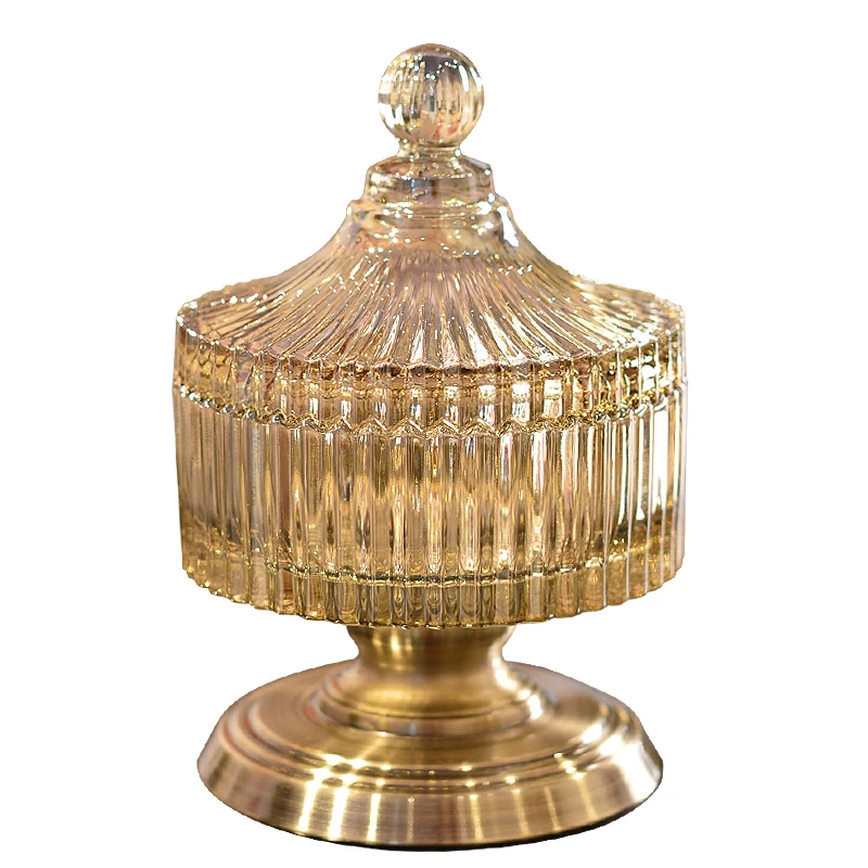 

Europe fashion luxury candy jar Golden candy jar Snack storage tank glass Container Canister Storage decorate home Wedding gift