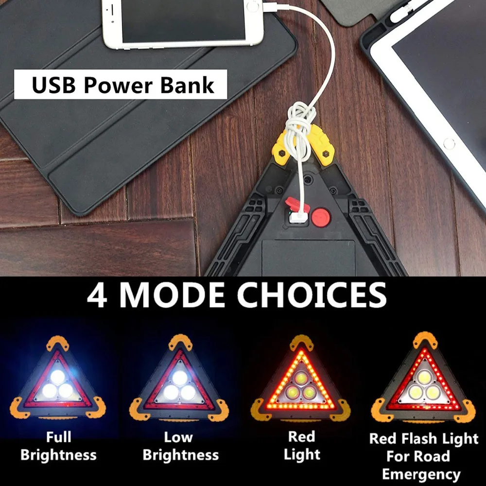 Портативный Рабочий светильник треугольный авариПредупреждение ющий светильник USB Перезаряжаемый внешний аккумулятор прожектор светильник для наружного кемпинга аварийный Lanter