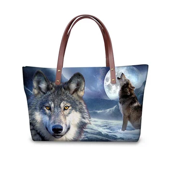 

Noisydesigns Women Handbags Fashion Shoulder Bags 3D Wolf Printing Ladies Hand Bags Female Top-handle Bags Large Beach Tote Bags