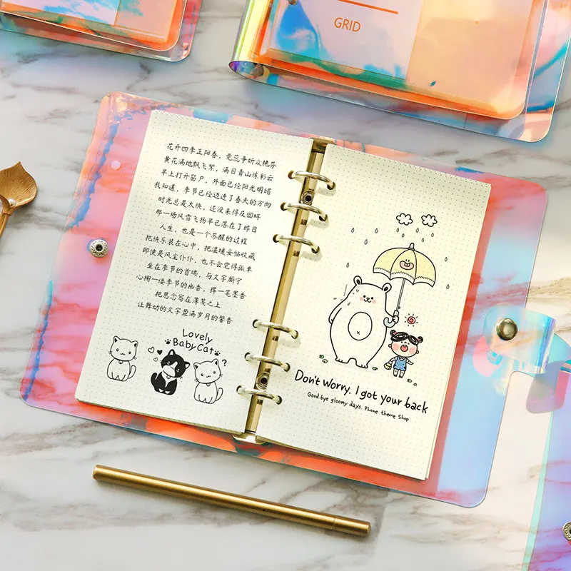 Colorful Laser Notebook Cover A5 A6 PVC Creative Binder Loose leaf Note book Diary Journ Planner Agenda 2019 School Supplies
