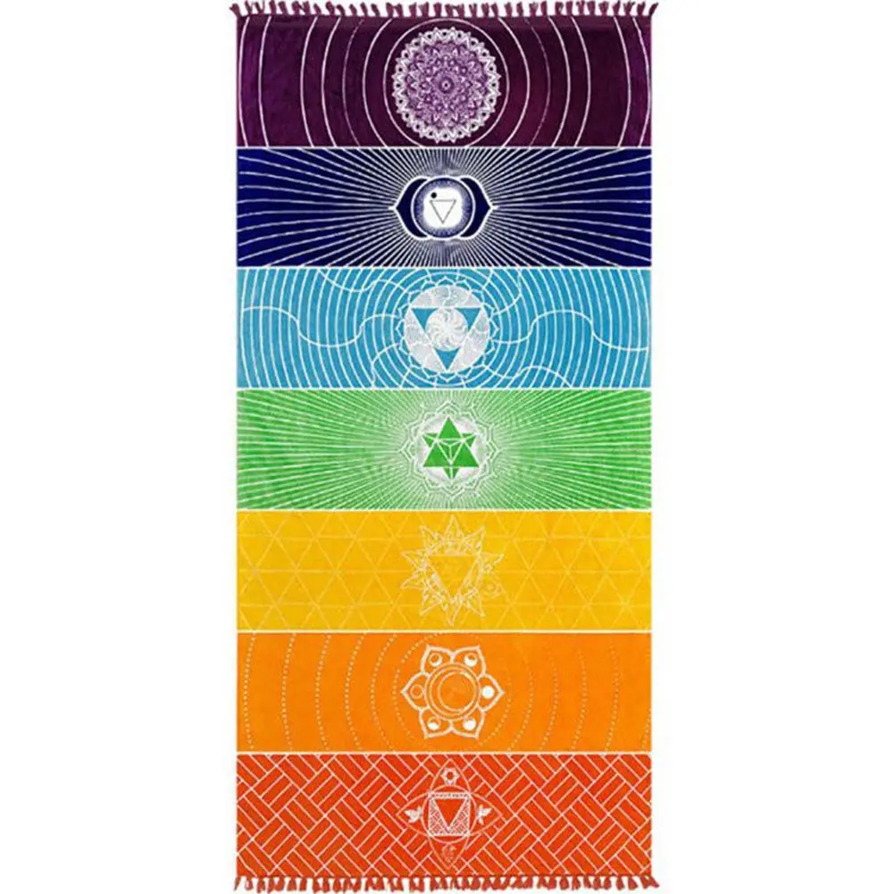 

Striped Wall Hanging Tapestry Scarf Yoga Mat Rainbow Boho Beach Mat Mandala Blanket J2Y