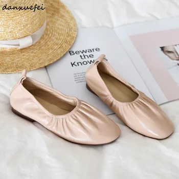 

5 Color women's genuine leather slip-on ballet flats Pleated soft cokfortable espadrilles spring new moccasins ballerinas shoes