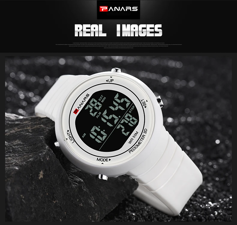 Роскошные мужские спортивные часы PANARS, 50 м, водонепроницаемые мужские цифровые часы, модные спортивные часы, белые, черные, relogios digitais