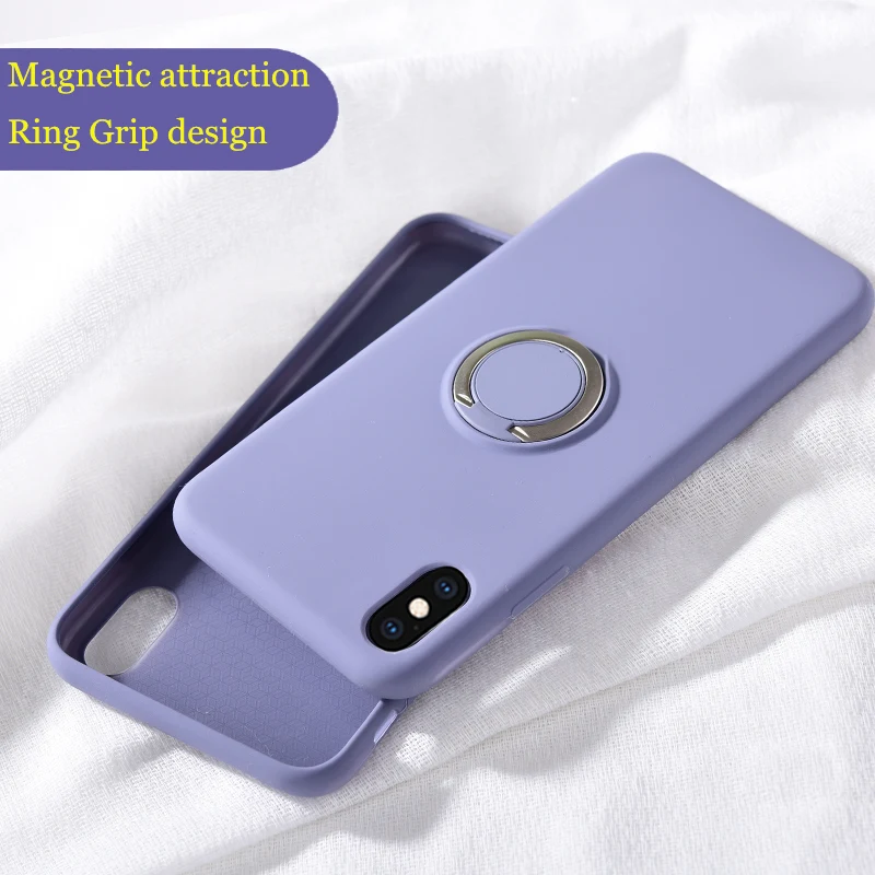 

Ring grip phone Case for iphone 7 case For iphone X XR XS Max 7 8 Plus Solid Color Liquid silicone case protective cover