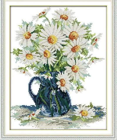 

Daisy vase flowers home Decor diy painting counted print on canvas DMC Set 11CT 14CT DMS needlework embroidery Cross Stitch kits