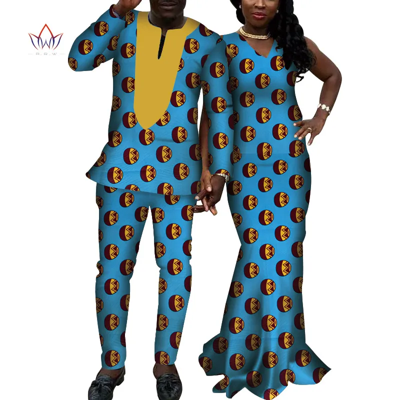 Африканский принт платья для женщин Базен Riche Длинные платья без рукавов Африканский мужской топ и брюки африканская пара одежды WYQ158