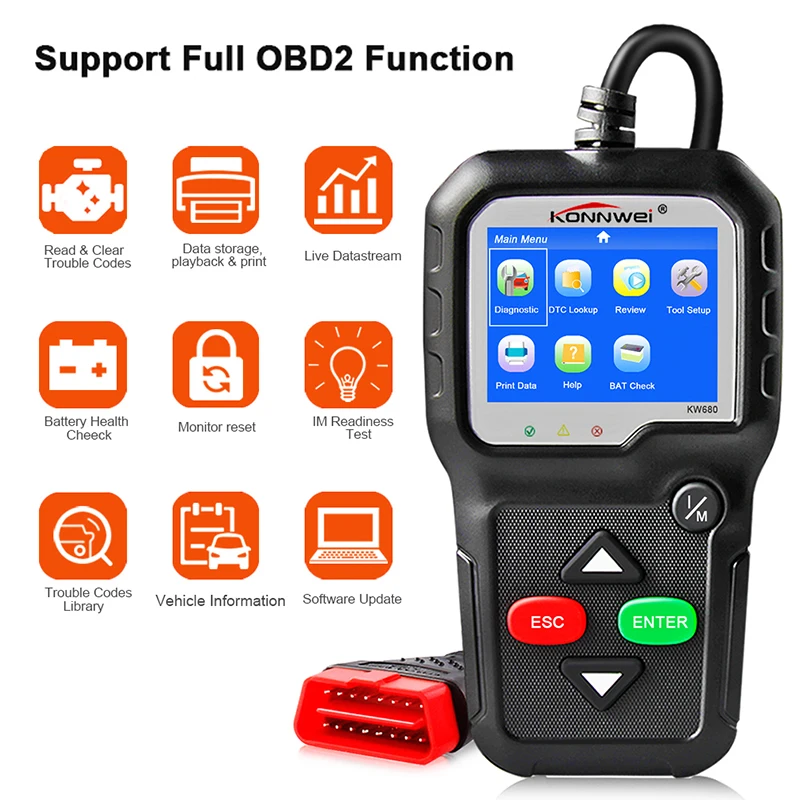 

New OBD2 Scanner Car Diagnostic Tool KONNWEI KW680 Full OBD Function Car Code Reader Multi-language OBD2 Automotive Scanner