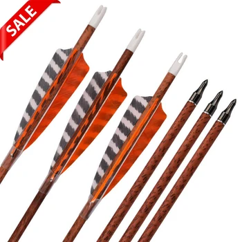 

30" Archery Carbon Arrow Red Wooden Camo Carbon Arrow Turkey Feather Archery Bow Hunting Shooting Arrow Outdoor Free shipping