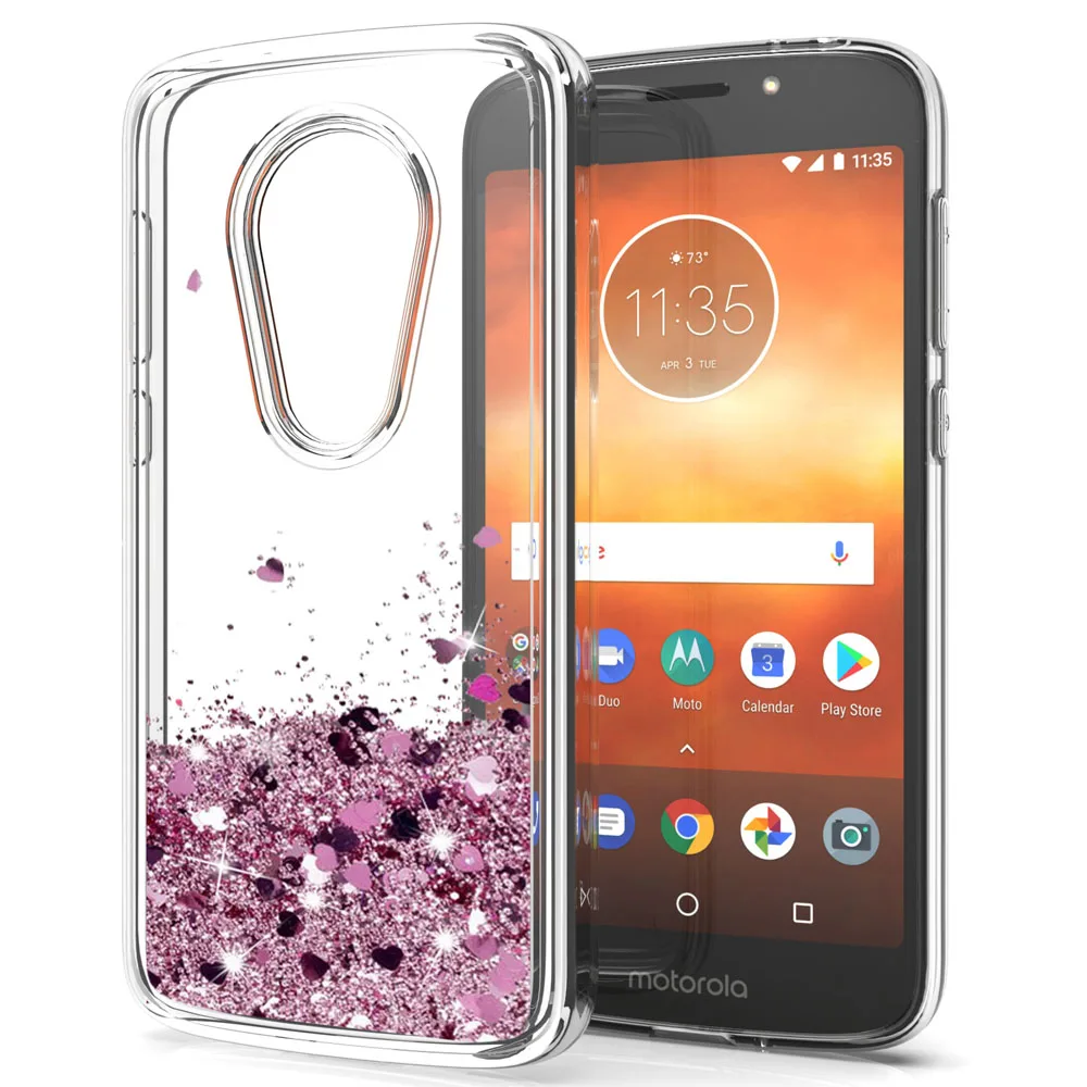 

Quicksand Liquid Clear Case Sequin Glitter Hearts Bling Back Hard Cover For Motorola Moto E5 Play/Cruise / Moto E5 Plus/E5 Supra