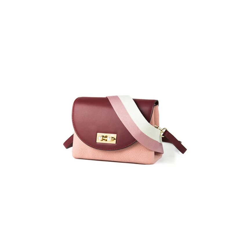 

LOVELY Woman Bag 2019 Genuine Leather Spelling Color Single Shoulder Cowhide Bag Small Square Package
