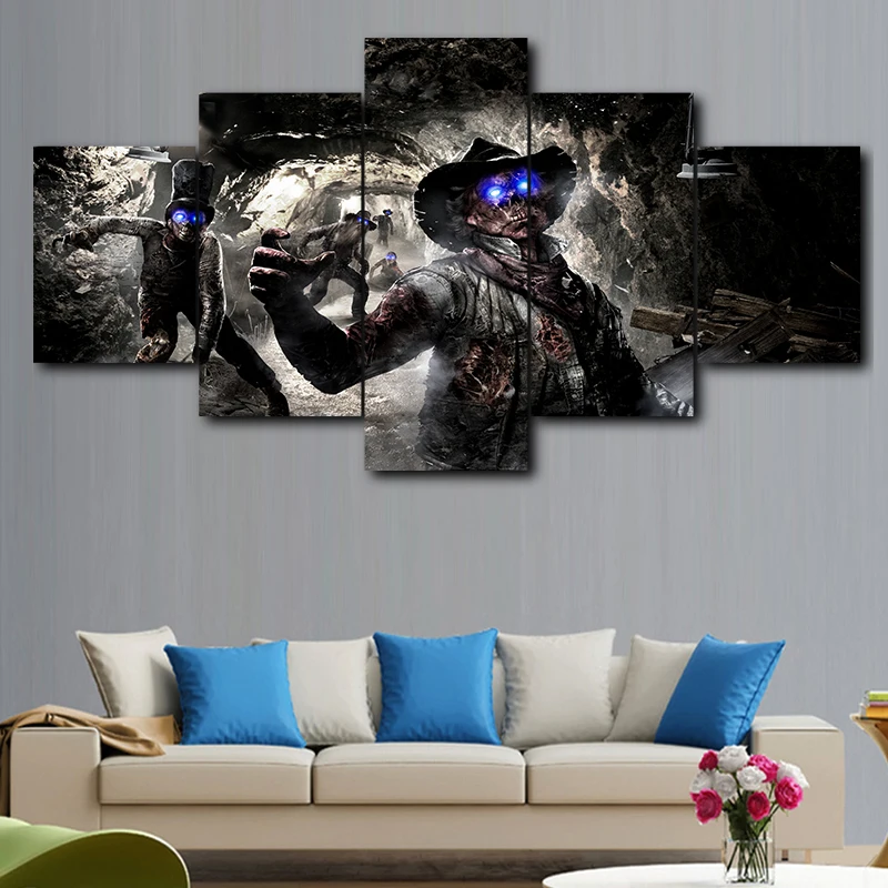 5 pieces canvas cave zombie canvas picture decoration print poster wall
