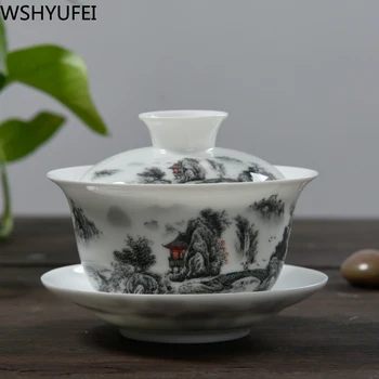 

Blue and white porcelain tea bowl Tea set tea set tea bowl Travel portable tea set Office household drinking utensils WSHYUFEI