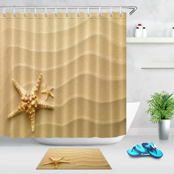 

Beach Starfish Extra Long Shower Curtain with Mat Set Bathroom Curtains Nature Waterproof Fabric For Art Bathtub Decor