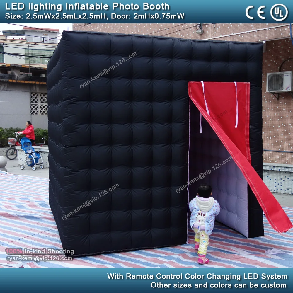 Black and white 2.5m 8.2ft inflatable photo booth LED lighting portable inflatable photo tent enclosure cube tent with blower