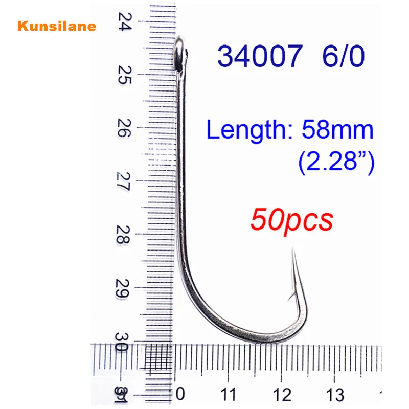 50pcs 34007 Size 6/0 Stainless Steel Ocean Big Fishing Hooks Sharpened