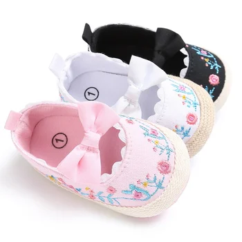 

Spring Kids Girls Vintage Princess Embroidery Bowknot Casual Baby Anti-skid Shoes New