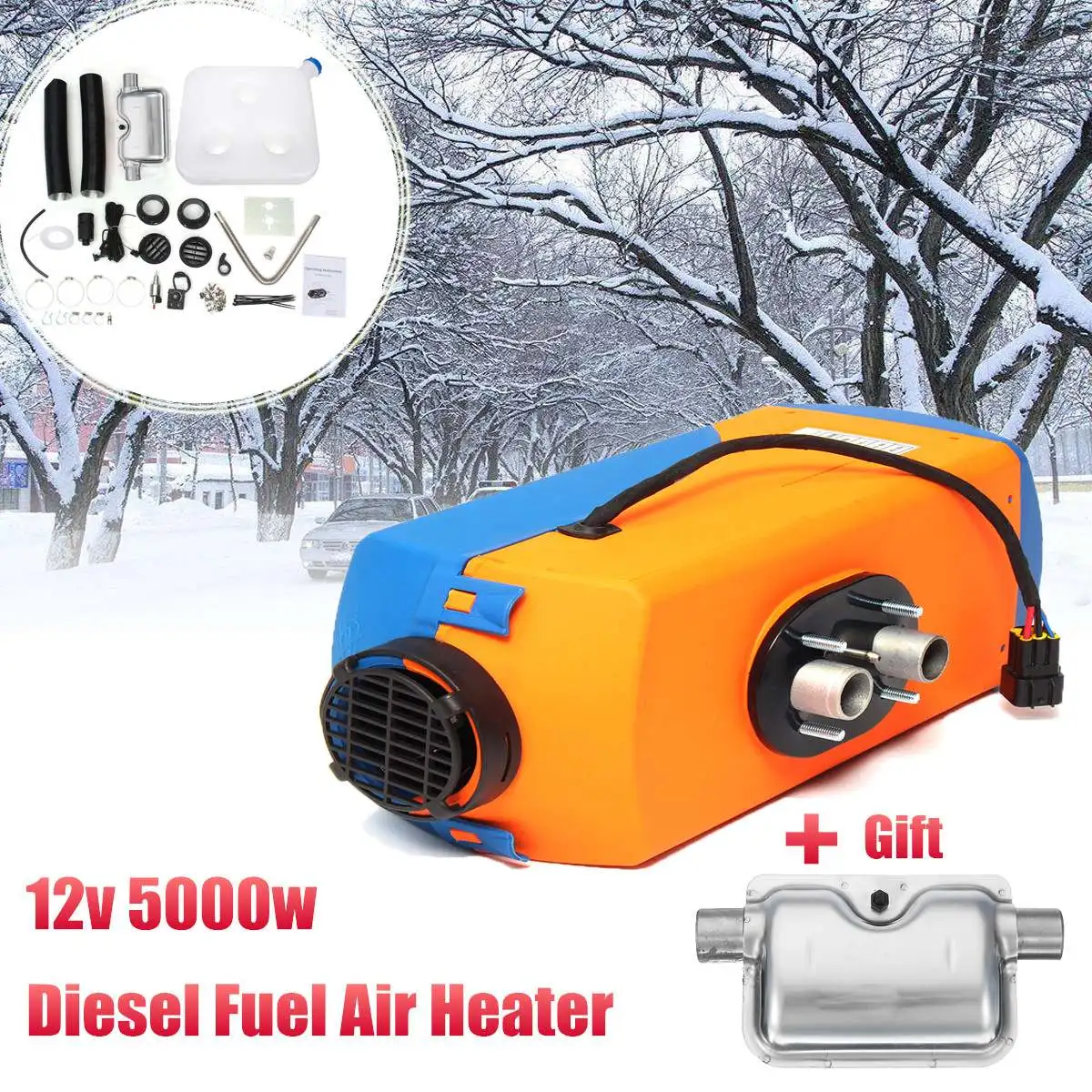 

KROAK 3KW 5KW Car Air Diesels Heater 12V 24V Car Heater + Rotary Switch + Silencer For Trucks Bus Boat Motorhome RV Car Heating