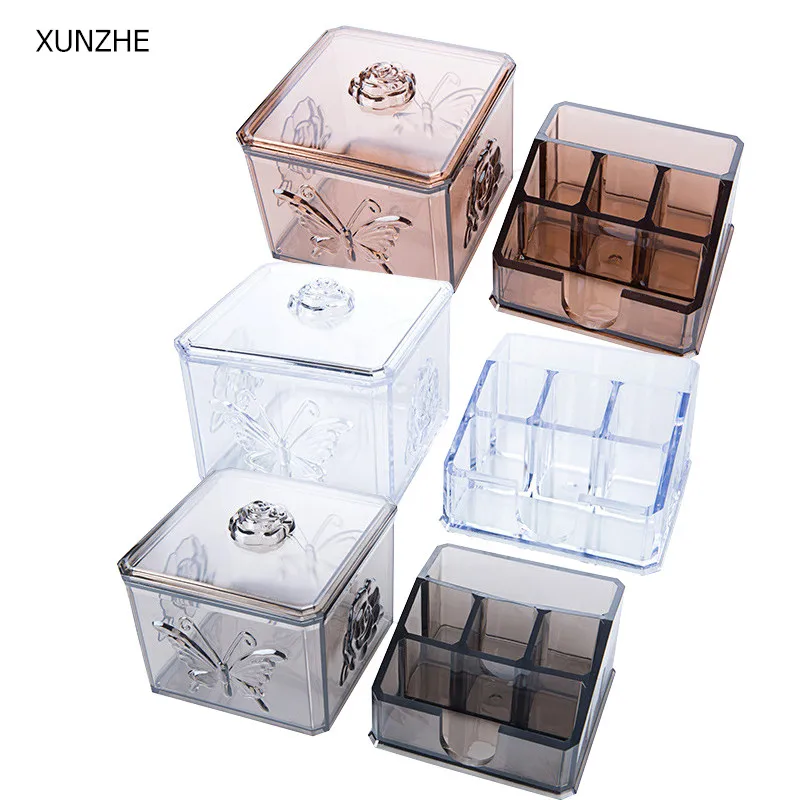 XUNZHE New Acrylic Transparent carved lipstick box Storage Box Holder Cotton swabs Cosmetic Makeup Organizer Case Jewelry Box