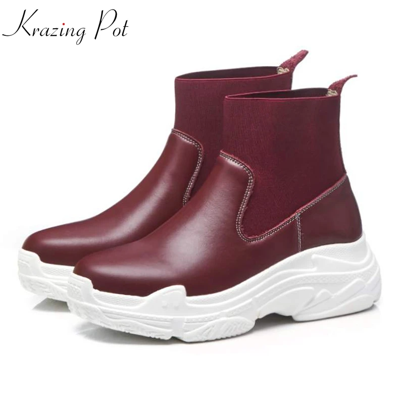 

Krazing Pot 2018 hot selling cow leather thick bottom waterproof dress streetwear leisure beauty Rome decoration ankle boots L22