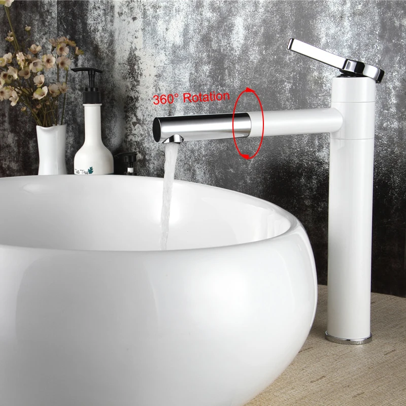 Basin Mixer Tap 360 Degree Rotate Type Basin Faucet White and Silver