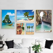 Beach Woman Ocean Coconut Island Sky Wall Art Canvas Painting Nordic Posters And Prints Wall Pictures For Living Room Home Decor