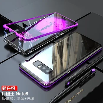 

Case For iPhone XR XS XS MAX Magnetic Adsorption Full Cover Metal Frame + Tempered Glass For Samsung Note 9 Note 8 Cover