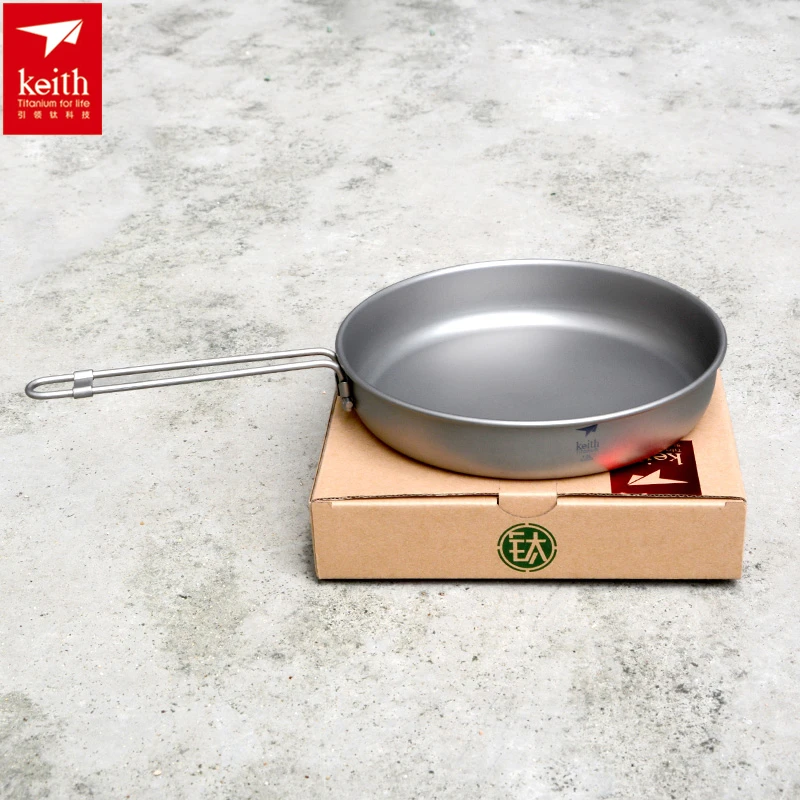 Keith Plegable Mango de Titanio Titanio Sartén Sartén Utensilios de cocina de Camping Al Aire Libre Camping Senderismo Picnic Pan Ligero 1L Ti6034