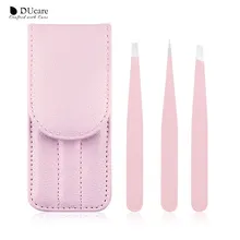 DUcare 3 PCS Eyebrow Tweezers Set Stainless Steel Flat Tip/Slant Tip/Point Tip Hair Removal Eye Tweezers with Pink Bag : image DUcare 3 PCS Eyebrow Tweezers Set Stainless Steel Flat Tip/Slant Tip/Point Tip Hair Removal Eye Tweezers with Pink Bag