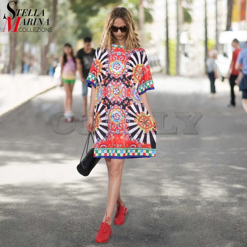 Image 2019 Summer Women Black Floral Printed Beach Dress Short Sleeve Girls Cute Straight Sundress Midi Sun Dresses CUERLY Style 2162