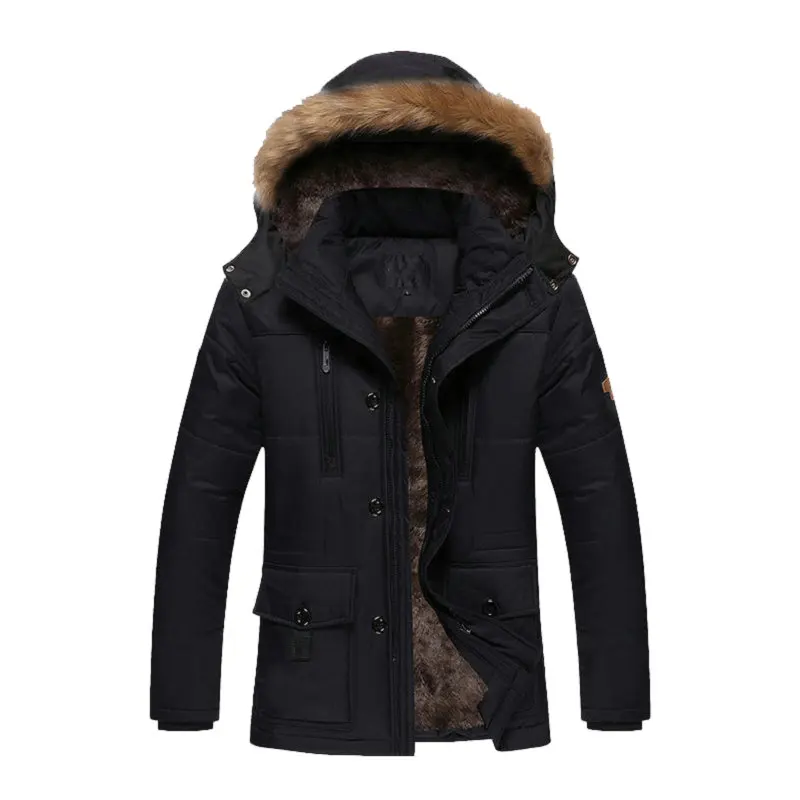 Мужская зимняя куртка, парка с меховым капюшоном, мужские плотные теплые военные зимние пальто-карго, мужская верхняя одежда средней длины, 5XL, дропшиппинг ABZ109 - Цвет: Черный