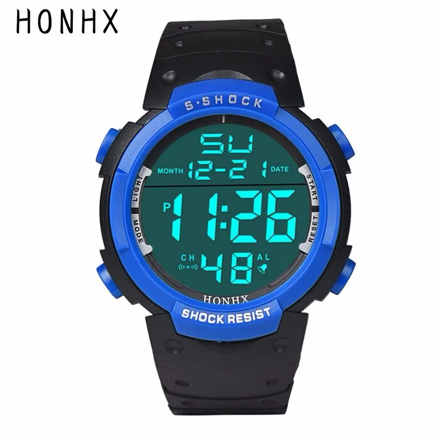 HONHX Brand Mens Digital Watches Luxury Rubber LCD Stopwatch Date