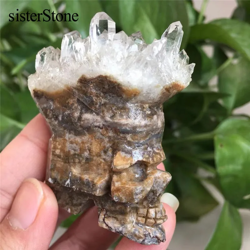 

Natural stones and minerals feng shui clear quartz Crystal Cluster Point Quartz Skull hand Carving crystal skull for gift