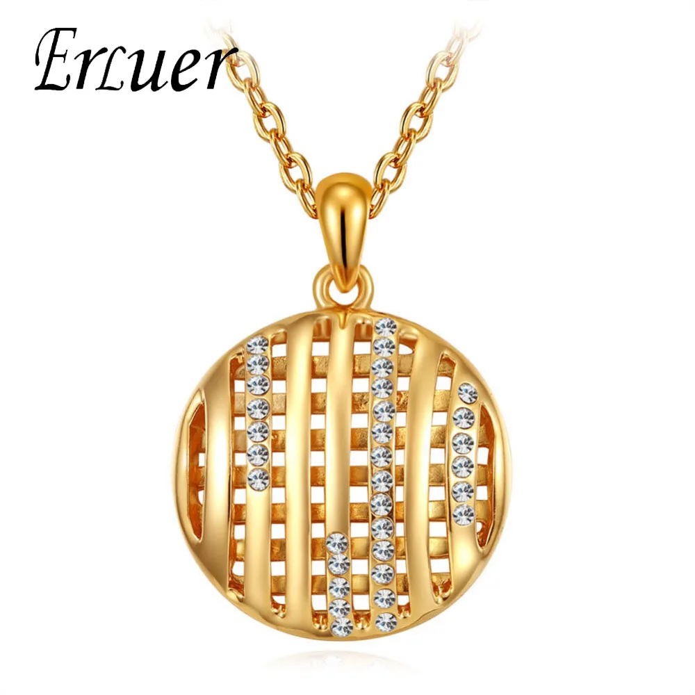 

ERLUER fashion gold color Round hollow crystal pendant necklace Anniversary party popular For Women girls jewelry Christmas gift