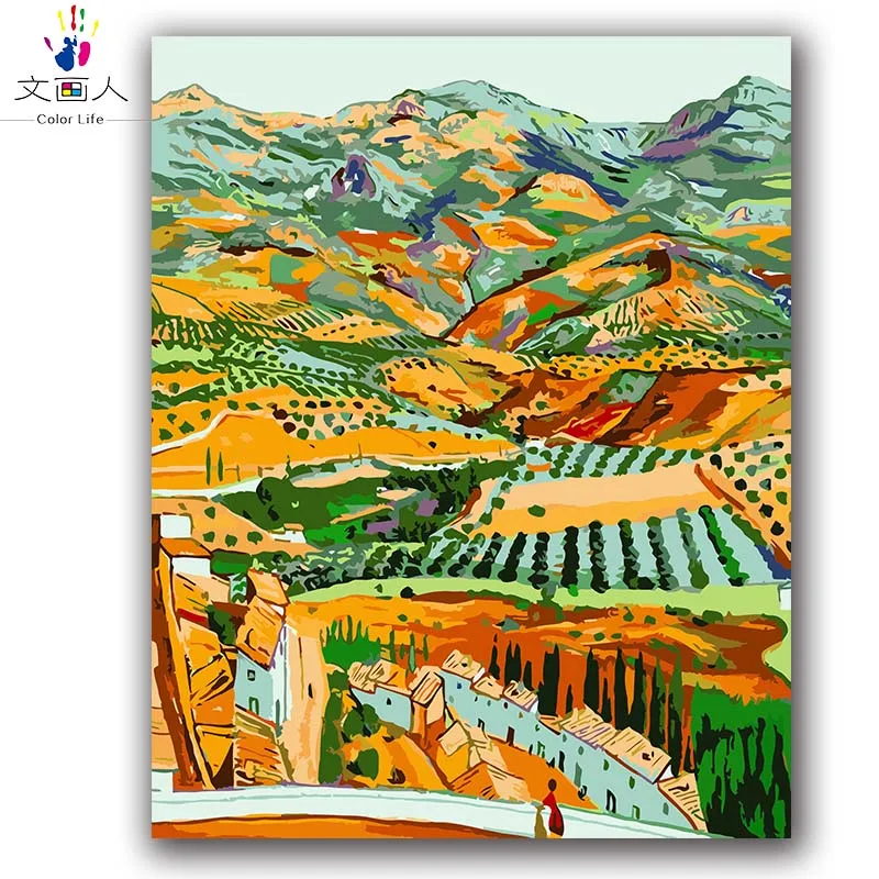 

Coloring painting by numbers diy Distant Field Van gogh's paintings Rural landscape picture color paint by numbers with package