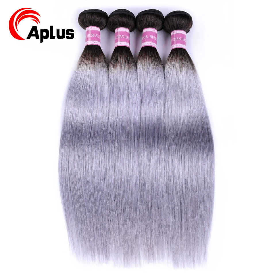 

Aplus Hair T1B/Grey Ombre Brazilian Straight Hair Weave Silver Grey Ombre Human Hair Bundles 4pcs Extension Non Remy 10"-24"